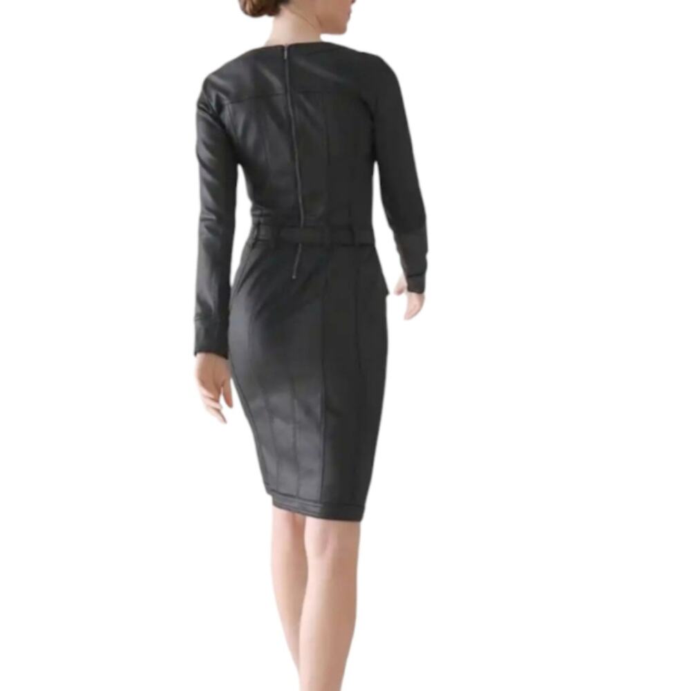 White House Black Market Black Long Sleeve Coated Denim Shirt Dress size 14 New - Picture 3 of 11
